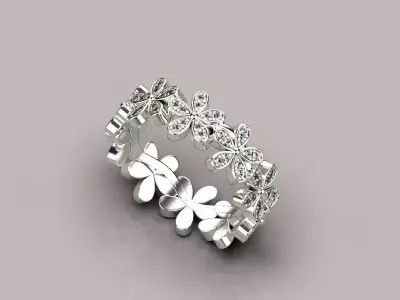 Flowers ring Low-poly 3D model
