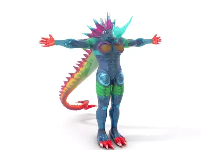Colorful Reptilian Creature Model Pack Low-poly 3D model