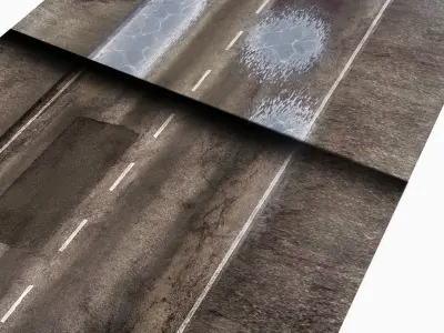 Realistic Road with puddles Low-poly 3D model