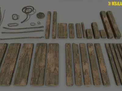 wood and rope Low-poly 3D model