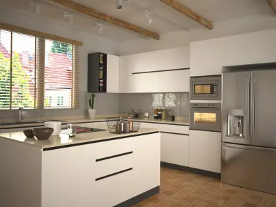 Kitchen and living room interior  3D scene Low-poly 3D model