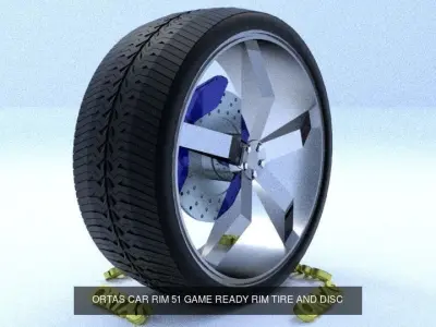 ORTAS CAR RIM 51-52 GAME READY RIM TIRE AND DISC 3D Model Pack