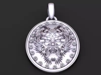 Gold lion head pendant 3D printable model   3D print model