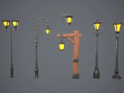 Stylized lamps Low-poly 3D model