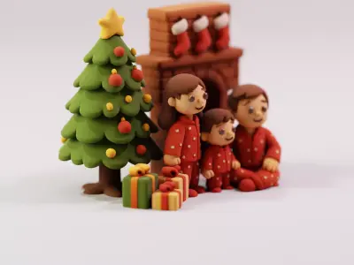 Family Celebrating Christmas 3D print model