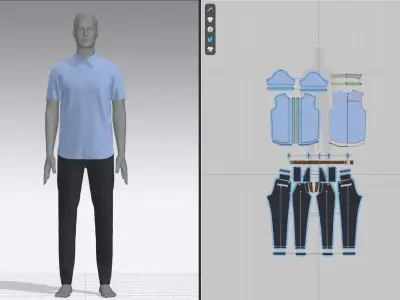 Man Half Sleeve Shirt and Pants Outfit 3D model