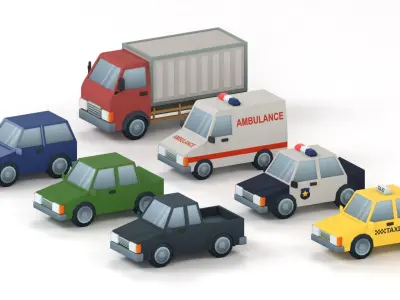 Cartoon Low Poly Car Pack Low-poly 3D model