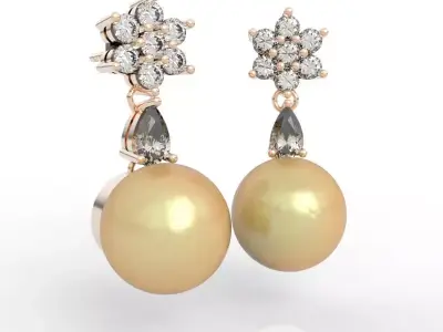 Elegant Flower Cluster Pearl Dangle Earrings 3D print model