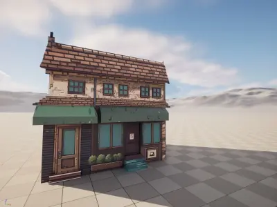 Pixel Art Coffee Shop Building 3D Game Ready Asset Free low-poly 3D model