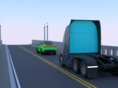 Viaduct with truck and Tesla 3D model
