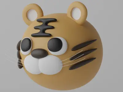 Cartoon Cute Tiger Head 3D model