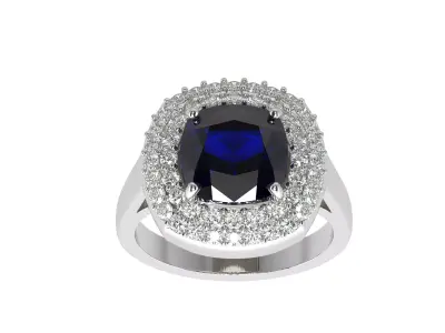 Jewelrly ring with diamonds and saphire 3D print model
