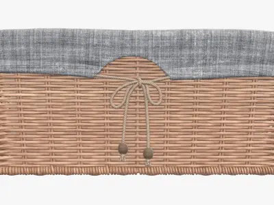 Wicker basket rectangular with fabric light brown 3D model