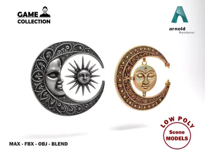 Decorative moons Low-poly 3D model