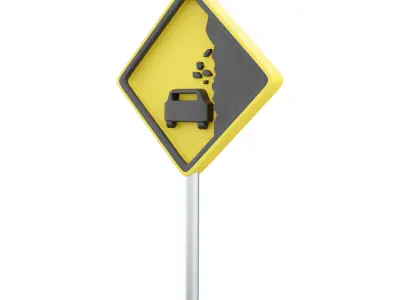  3d falling rocks road sign icon 3D model