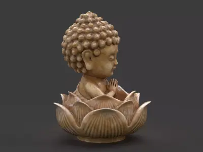 Baby Buddha sitting in lotus statuette 3D model