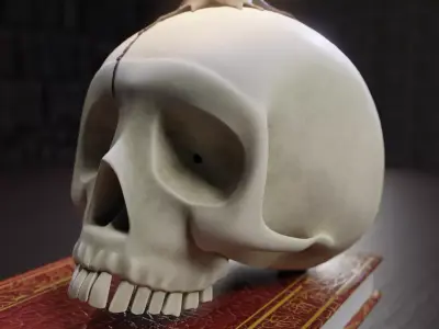 Gothic Skull Candle on Old Books - Stylized 3D Model 3D model