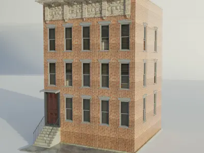 Building brick with stairs and windows 3D model