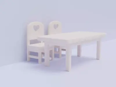 Kids Table and Chairs Low-poly 3D model