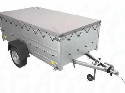 Single axle car trailer with extra walls cover jockey extended 3D model