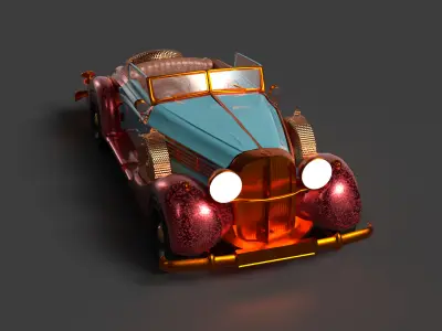 Chinese red classic car   Low-poly 3D model