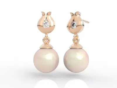 Elegant Tulip Pearl Stud Earrings 3D print model