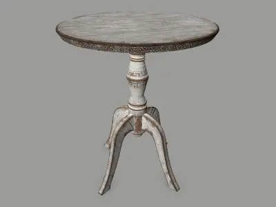 Table old wooden with round top Low-poly 3D model