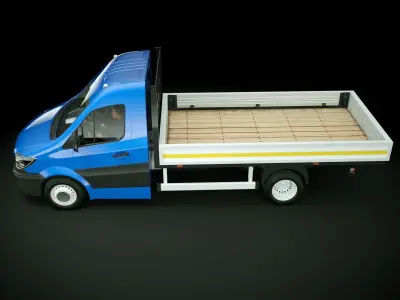 v6 Flatbed VAN with driver Low-poly 3D model