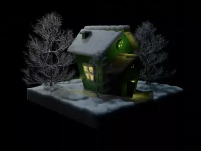 House with snow at night 3D model