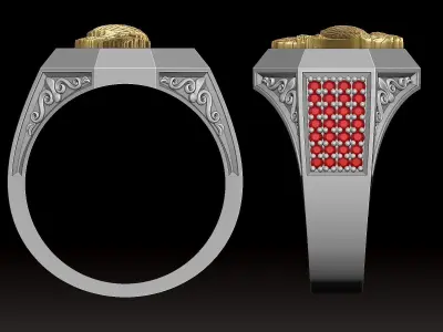 Eagle Face man Ring Sculpture jewelry Gold 3D print model