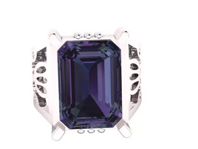 Royal Sapphire Rectangular Gold Ring 3D print model