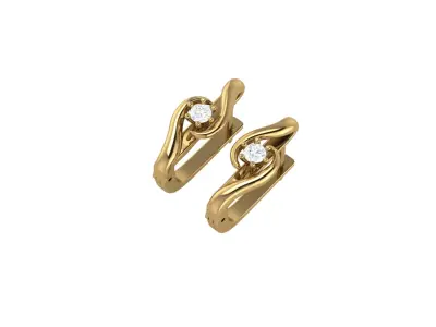 Earrings two gold hoop with diamonds 3D print model