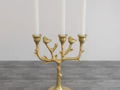 Gold Tree Branch with Bird Candle Holder Model 3D print model 3D print model