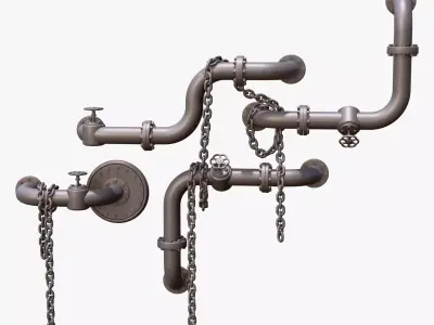 Industrial Pipe System with Chains M1 3D model