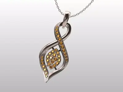 Pendant in curve shape with round gemstones 3D print model