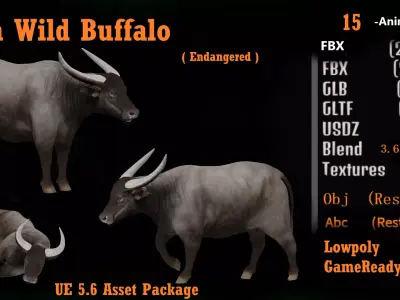 Asian Wild Buffalo Low-poly 3D model
