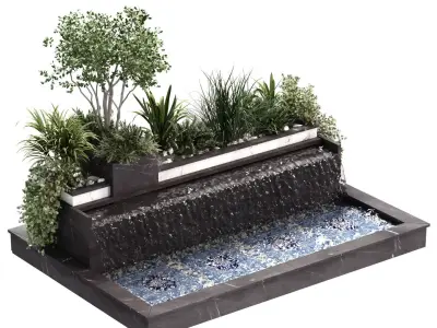 Landscape waterfall and plant set 645 3D model