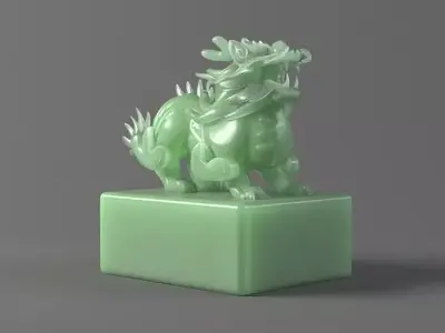 Ancient Chinese Jade Carved Jade Kirin Seal 3D model