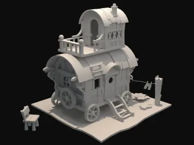 wagon house Low-poly 3D model