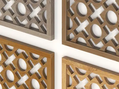  Wood Arabic Islamic pattern decorative grill screen 3D model