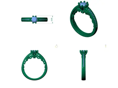 D-1860 diamond engagement ring gold 3D print model