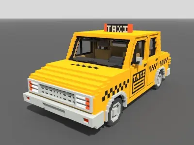 Voxel Taxi Low-poly 3D model