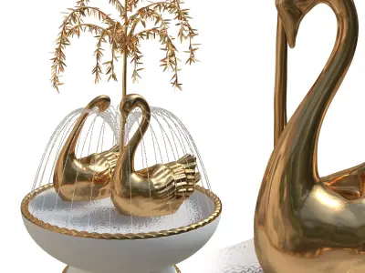 Fountain with Gilt Brass Swans and Weeping Willow 3D model
