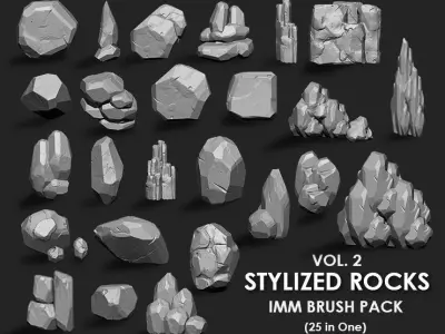 STYLIZED ROCKS MEGA PACK 4 IN ONE 82 BRUSHES 3D model