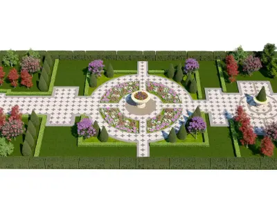 Classic Formal Garden Park 3D Scene Low-poly 3D model