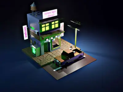 3d low poly city lego building at night 3D model