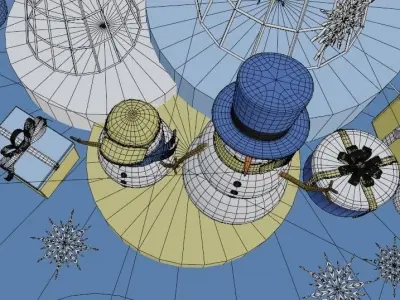 Set of Christmas decorations and podium display 3D model