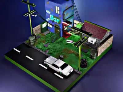 3d isometric scene  Low-poly 3D model