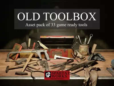 Old Toolbox - 33 tools asset pack Low-poly 3D model