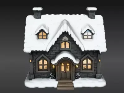 Cozy Winter Village House 3D Model Christmas Decoration Low-poly 3D model
